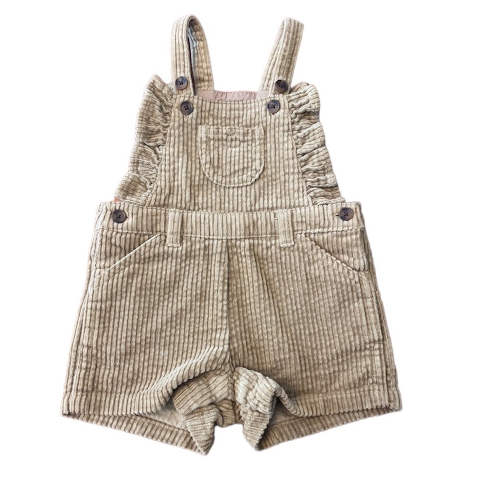 Bout’ Chou Baby Girl Size 6 Months Light Brown Corduroy Romper Shorttalls